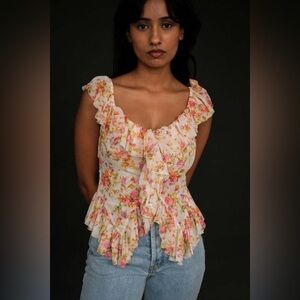 Tach NWT CASPIA FLORAL Ruffle Top Womens Size XS retails $186